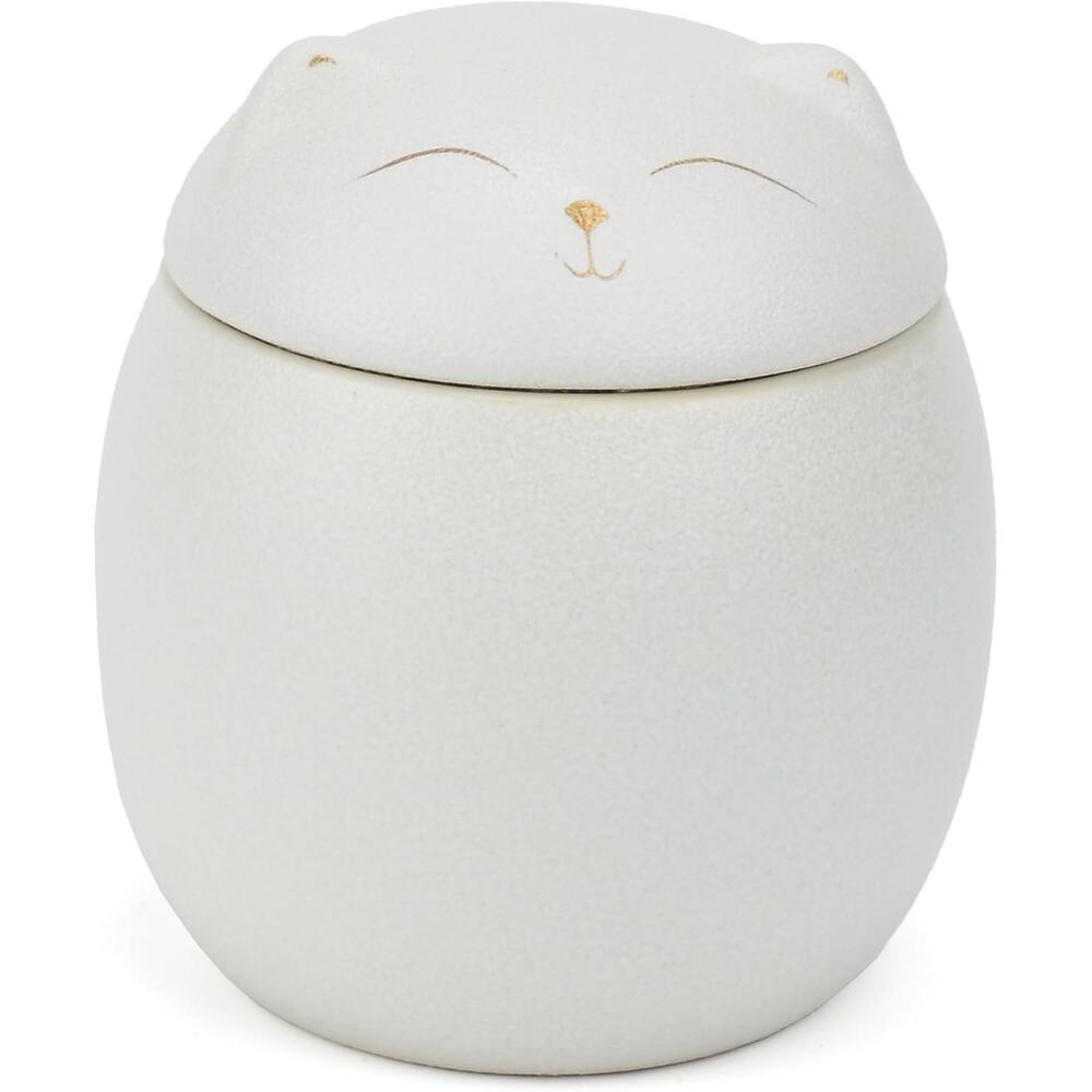 New Ceramic Cat Memorial Ashes Urn - White Cat with Delicate Gold Details